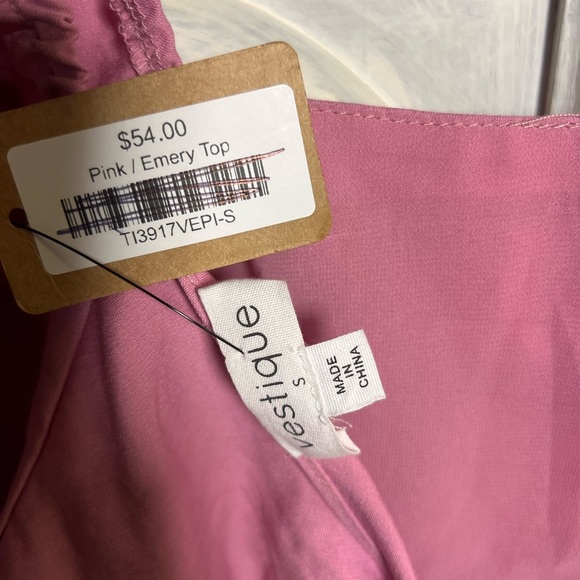 Vestique Boutique Pink Puff Sleeve‎ Square Neck Cropped Tie Back Emery Blouse - Picture 6 of 6